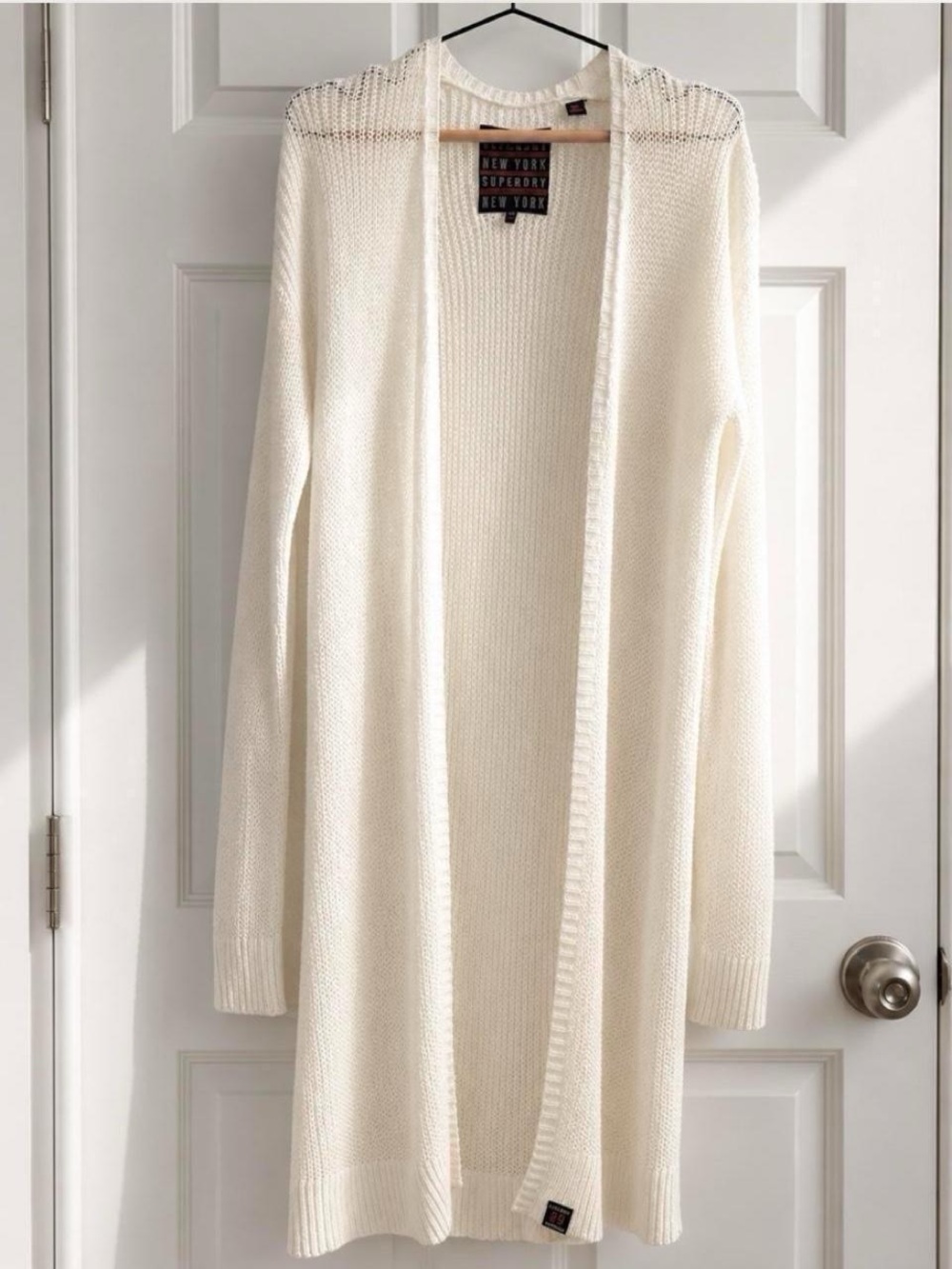 Superdry Cream Open-Front Long Knit Cardigan
